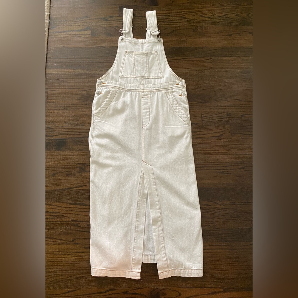 Free People Cream Denim Maxi Overall Dress: size xs (fits similar to a size 4)